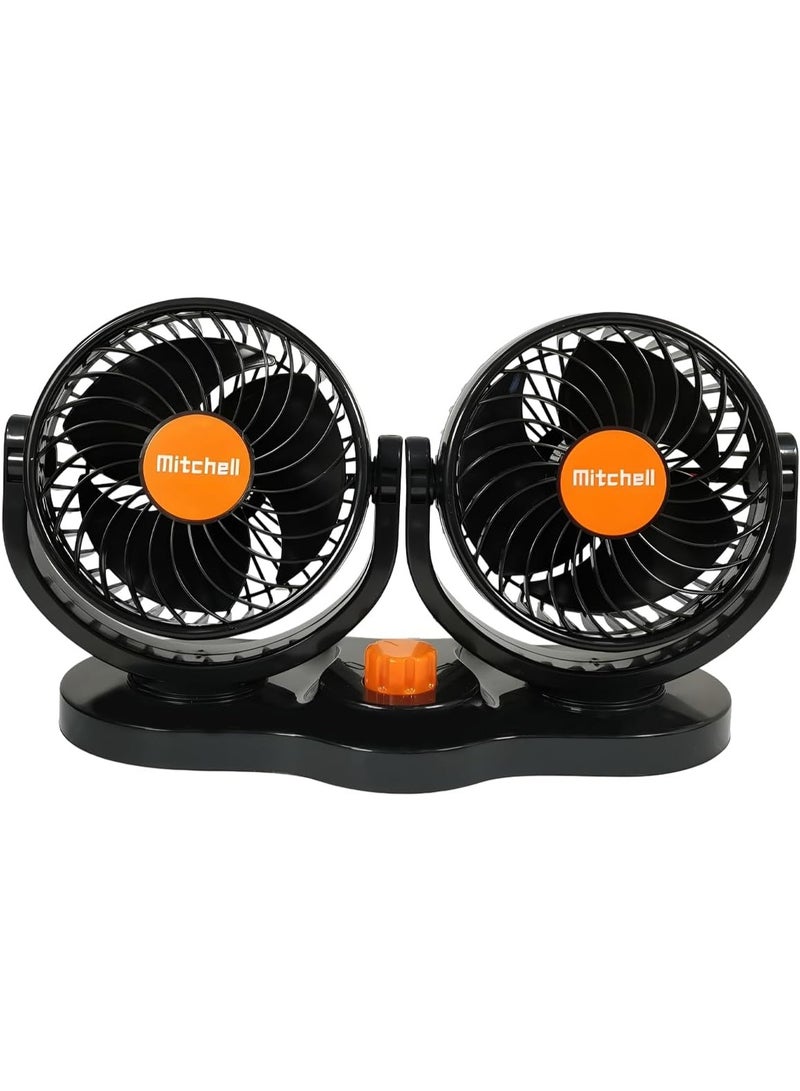 ميتشل مروحة سيارة ميتشل HX-T312 برأسين - 5 بوصة، 24 فولت تيار مستمر، طاقة 15 وات، هادئة للغاية، سرعة مزدوجة قابلة للتعديل، دوران 360 درجة، تدفق هواء قوي، تثبيت آمن - مثالية للشاحنات والحافلات والمركبات الترفيهية والمركبات الثقيلة. - Image 1